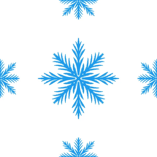 Blue Snowflake Doodle Seamless Pattern White Background Hand Draw Winter — Stock Vector