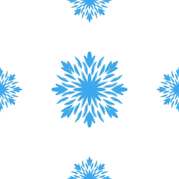 Flocon Neige Bleu Doodle Motif Sans Couture Sur Fond Blanc — Image vectorielle