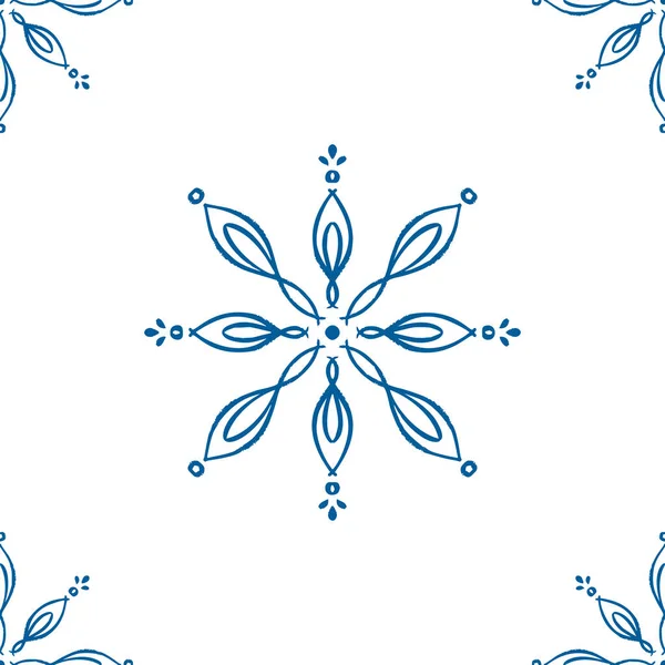 Niebieski Śnieżynka Doodle Bezszwowy Wzór Białym Tle Ręcznie Rysować Elementy — Wektor stockowy