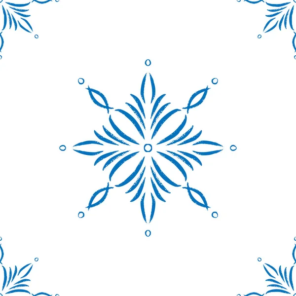 Mavi kar tanesi, beyaz arka planda kusursuz desen çiziyor. El çizimi kış öğeleri ve bayram kartı, baskı, etkinlik, ambalaj kağıdı ve tekstil sembolü. Ev ve tekstil için Doodle vektör tasarımı