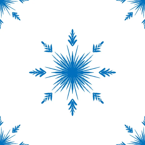 Floco Neve Azul Doodle Padrão Sem Costura Fundo Branco Mão — Vetor de Stock