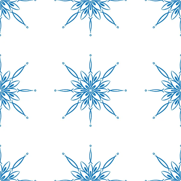 Niebieski wzór zimowy bez szwu, elementy bazgrołów do papieru pakowego i tekstyliów. — Wektor stockowy