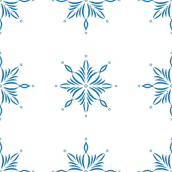 Blauw winter naadloos patroon, doodle elementen voor inpakpapier en textiel. — Stockvector