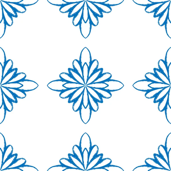 Blaues winternahtloses Muster, Kritzelelemente für Packpapier und Textilien. — Stockvektor
