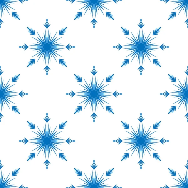 Mavi kar tanesi, beyaz arka planda kusursuz desen çiziyor. El çizimi kış öğeleri ve bayram kartı, baskı, etkinlik, ambalaj kağıdı ve tekstil sembolü. Ev ve tekstil için Doodle vektör tasarımı