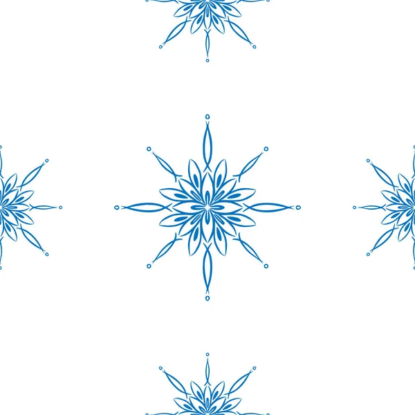 Blauw winter naadloos patroon, doodle elementen voor inpakpapier en textiel. — Stockvector