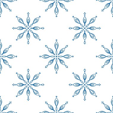 Mavi, dikişsiz kış deseni, ambalaj kağıdı ve tekstil için karalama elementleri..