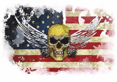 İnsan kafatası Amerikan bayrağı öğelerle yazdırma