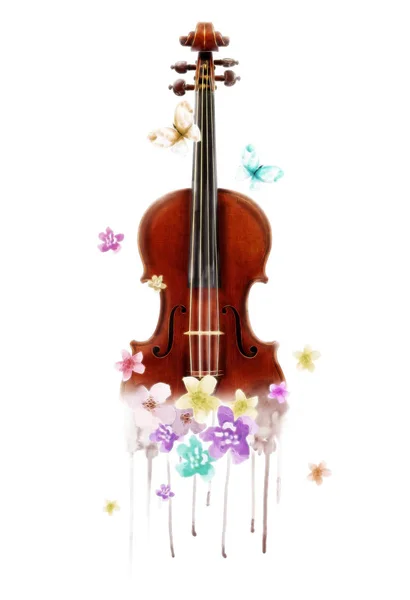 Violin with flowers print — Stock Photo, Image