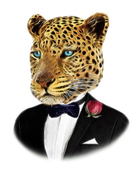 Stylischer Leopard im Anzug mit Blume — Stockfoto