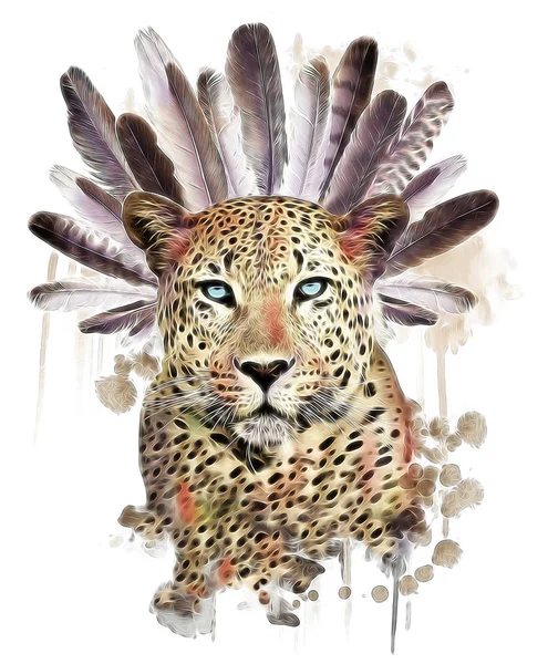 Leopardo elegante com penas — Fotografia de Stock