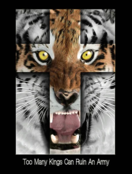Колаж тигра на абстрактному фоні чорного кольору — стокове фото