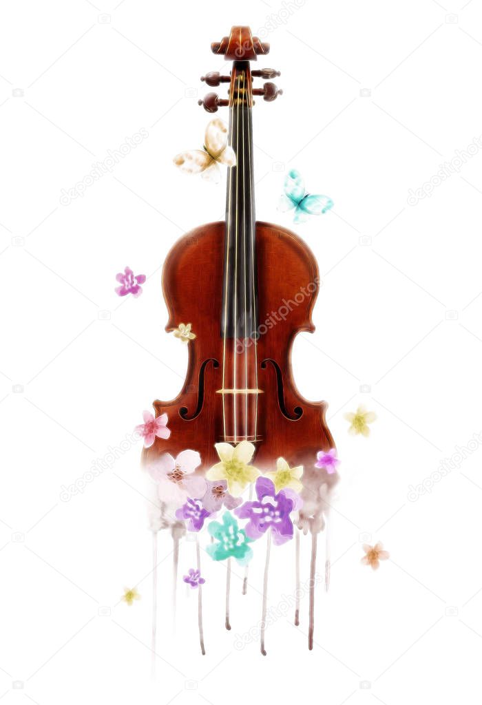 violin with flowers print
