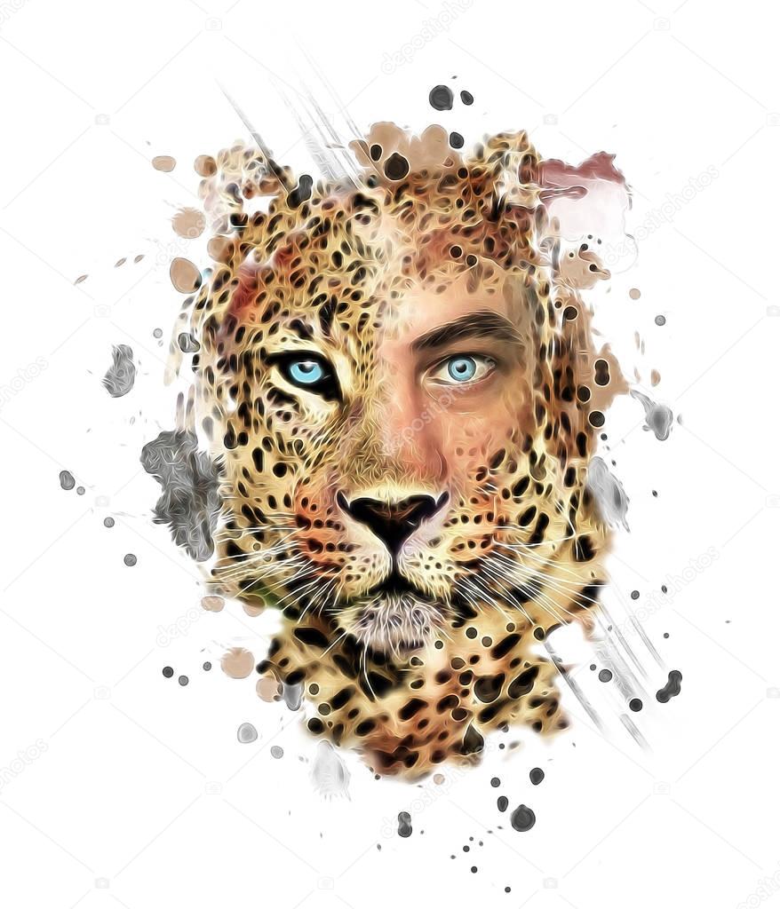 Stylish leopard poster with parh of human face