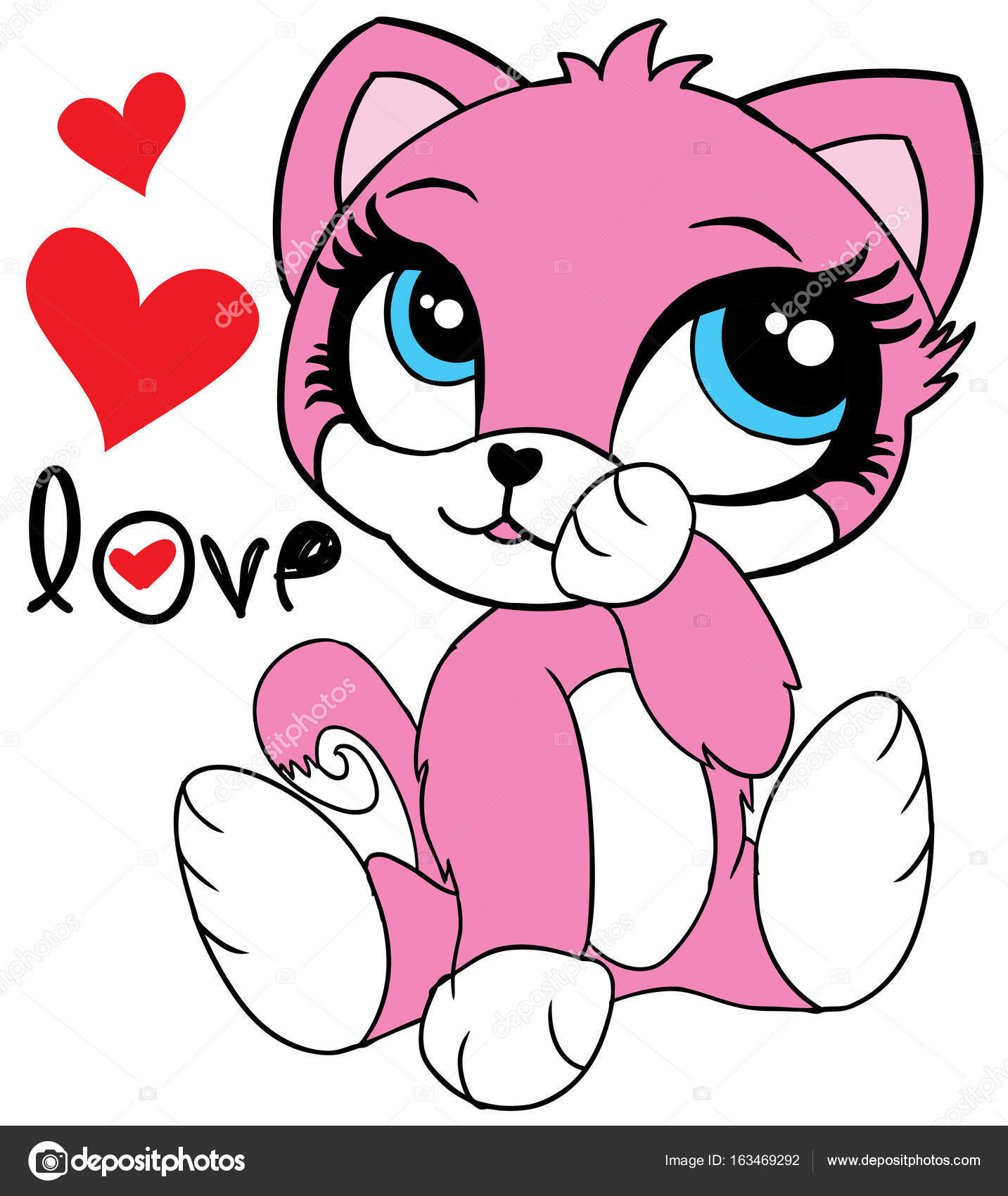 Cute pink cat T-shirt illustration. 