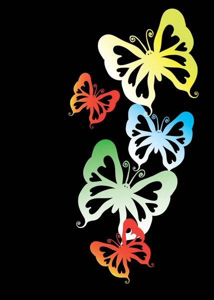 Mariposas coloridas sobre fondo negro — Archivo Imágenes Vectoriales