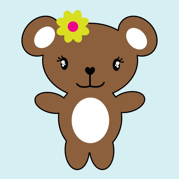 Urso de pelúcia marrom engraçado com flor — Vetor de Stock