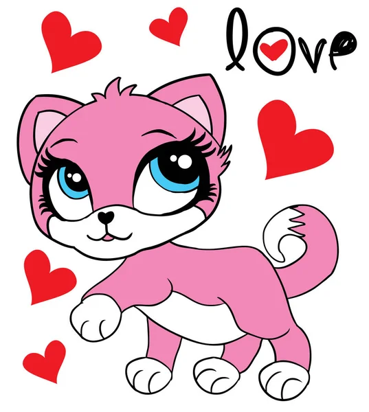 可爱的粉红色猫咪 t 恤图 — 图库矢量图片