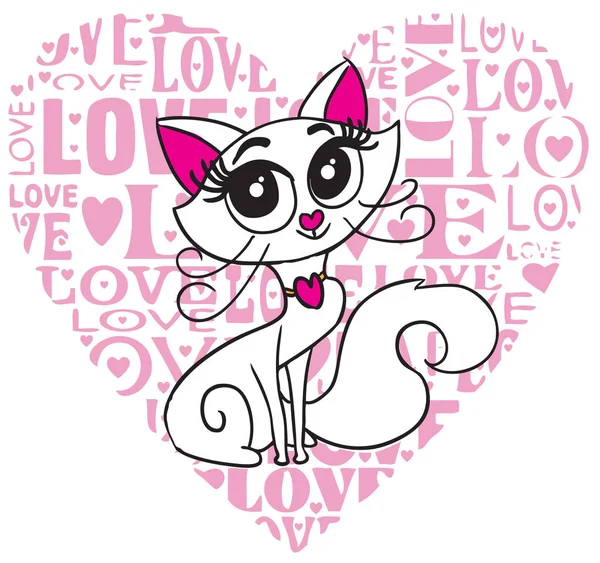 Kärlek hjärta med söt katt — Stock vektor