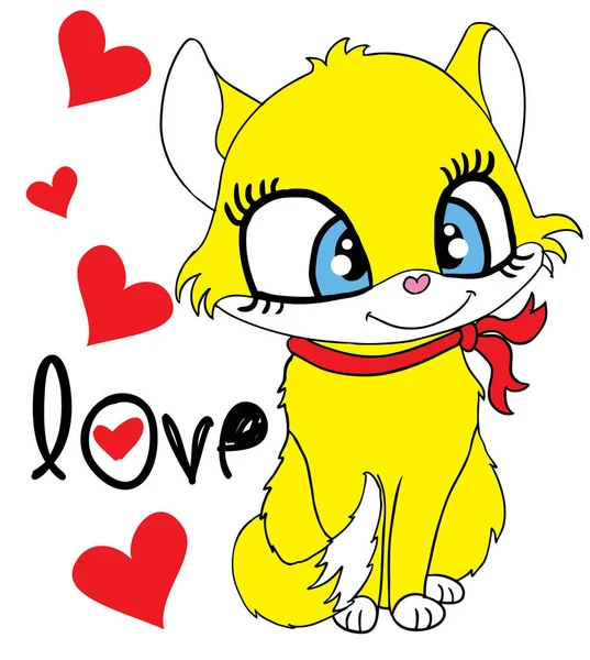 Lindo gato amarillo camiseta ilustración — Archivo Imágenes Vectoriales