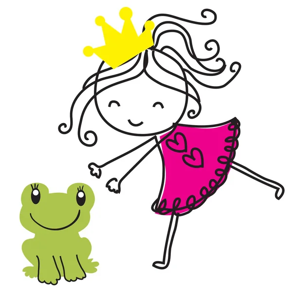 Cute princess with a frog — Stock Vector