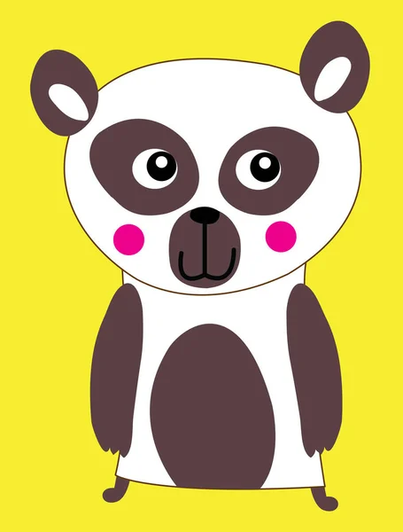 Boneka beruang panda lucu dengan latar belakang kuning - Stok Vektor