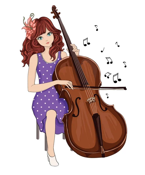 Hermosa chica romántica con violonchelo — Vector de stock