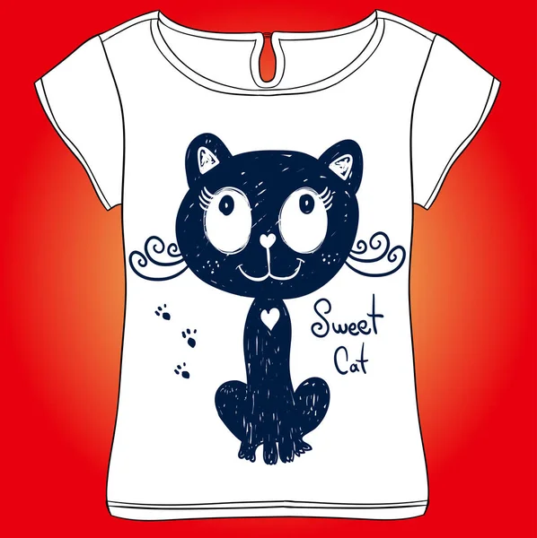 Camiseta con estampado de gato — Archivo Imágenes Vectoriales