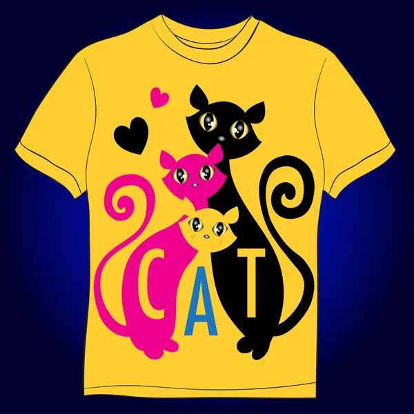 Camiseta con estampado familiar de gato — Archivo Imágenes Vectoriales