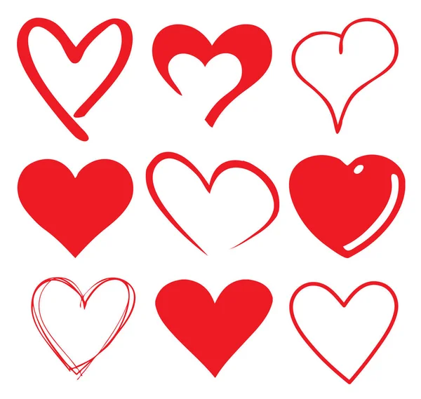 Ensemble de cœurs rouges sur blanc — Image vectorielle