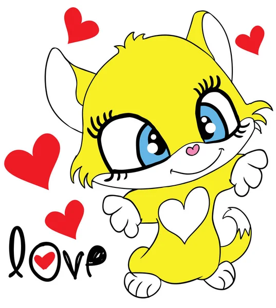 Roztomilá žlutá kočka tričko ilustrace — Stockový vektor