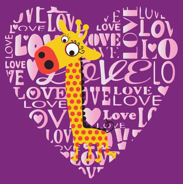 Roztomilý žirafa na pozadí růžové srdce — Stockový vektor
