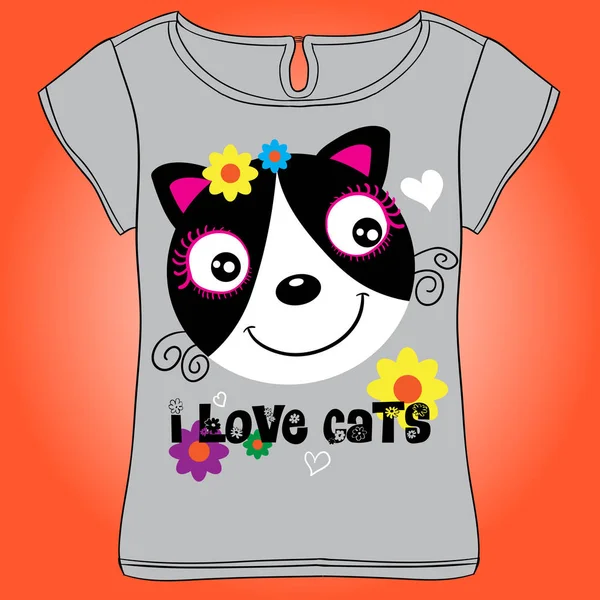 T-shirt met print kat — Stockvector