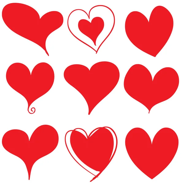Conjunto de corazones rojos sobre blanco — Vector de stock