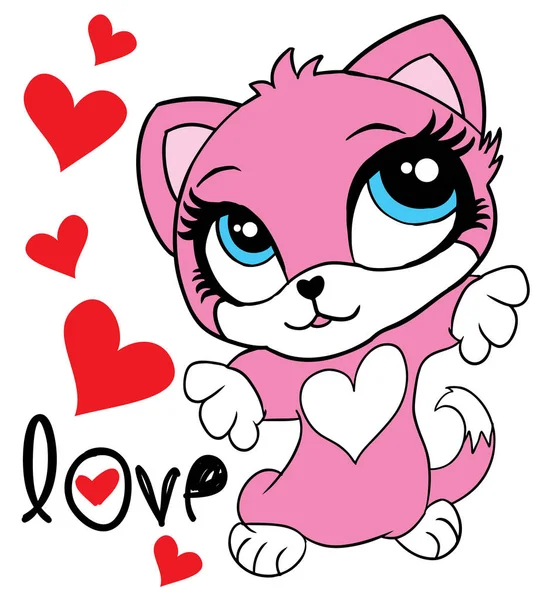 かわいいピンクの猫 t シャツ イラスト — ストックベクタ