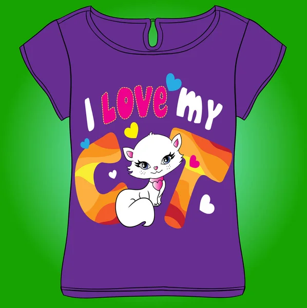 T-shirt met print kat — Stockvector