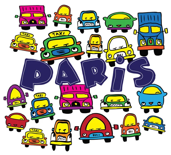 sevimli çizgi arabalar Paris yazı ile
