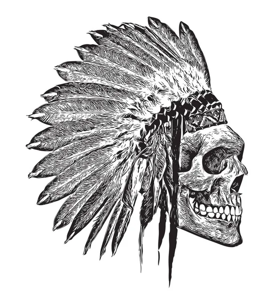 Crâne avec coiffe indienne — Image vectorielle
