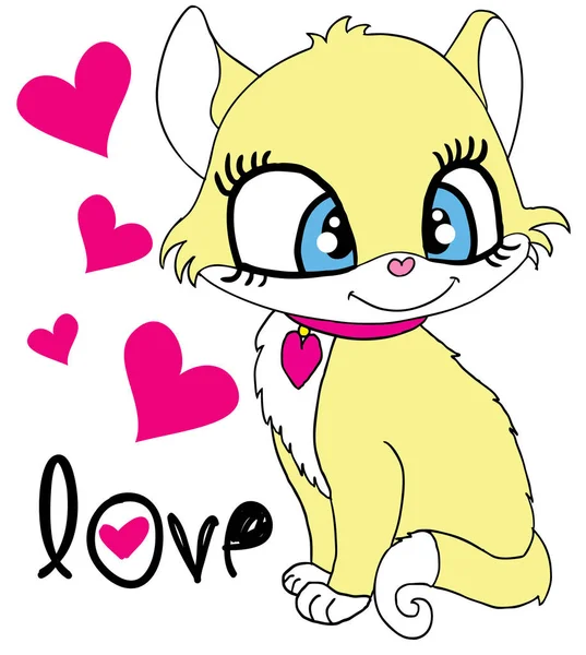 可爱的猫咪黄色 t 恤的插图 — 图库矢量图片