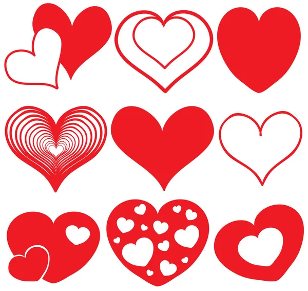 Set of red hearts on white — Stock Vector