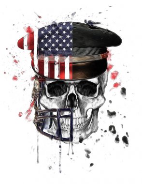 İnsan kafatası Amerikan bayrağı öğelerle yazdırma