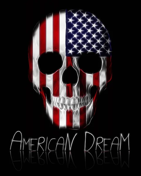 Impressão de crânio humano com elementos da bandeira americana — Fotografia de Stock