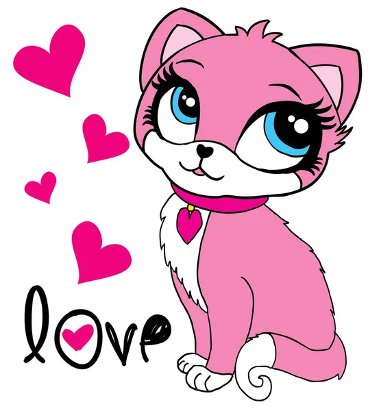 Lindo rosa gato camiseta ilustración — Archivo Imágenes Vectoriales