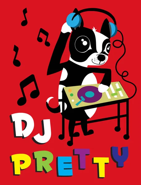 Mignon dessin animé chien dj — Image vectorielle