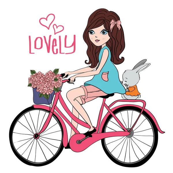 Piękne dziewczyny na rowerze — Wektor stockowy