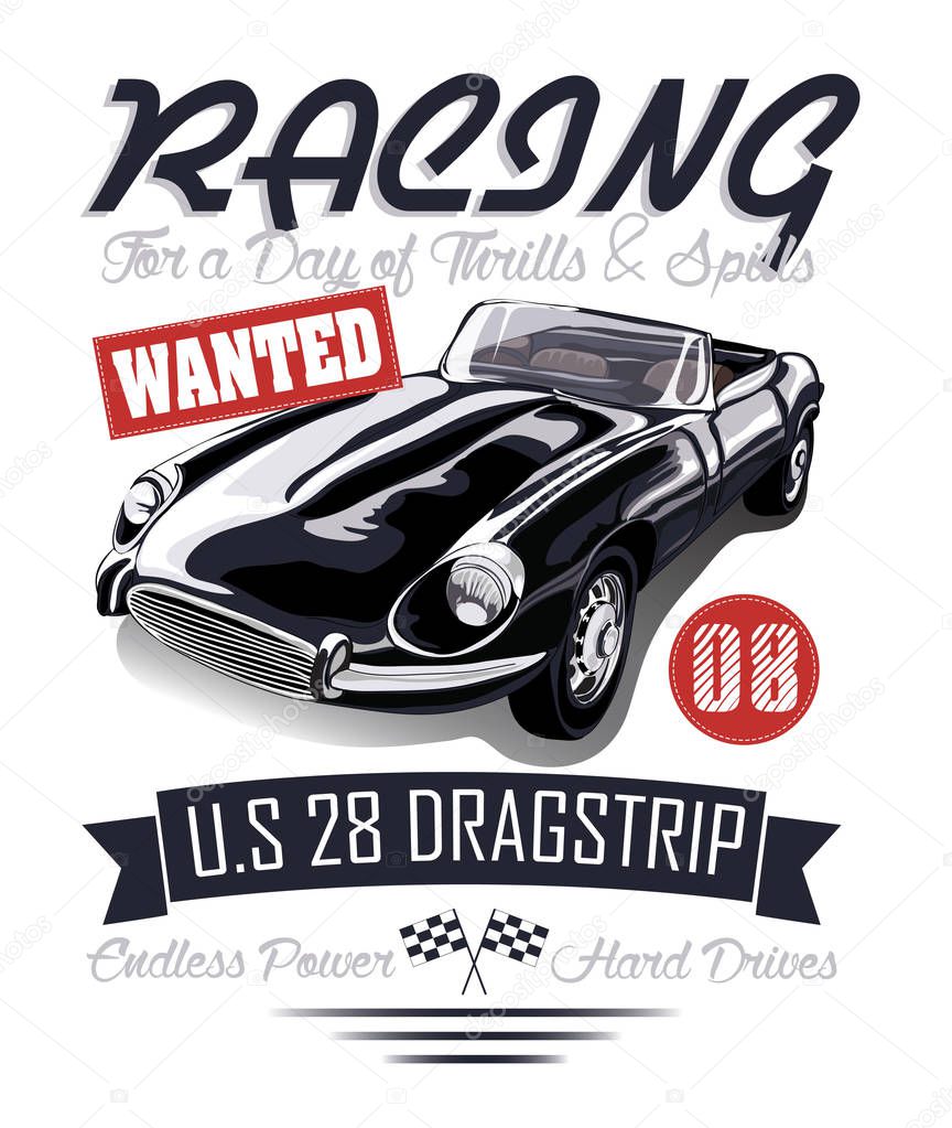Vintage race car for printing