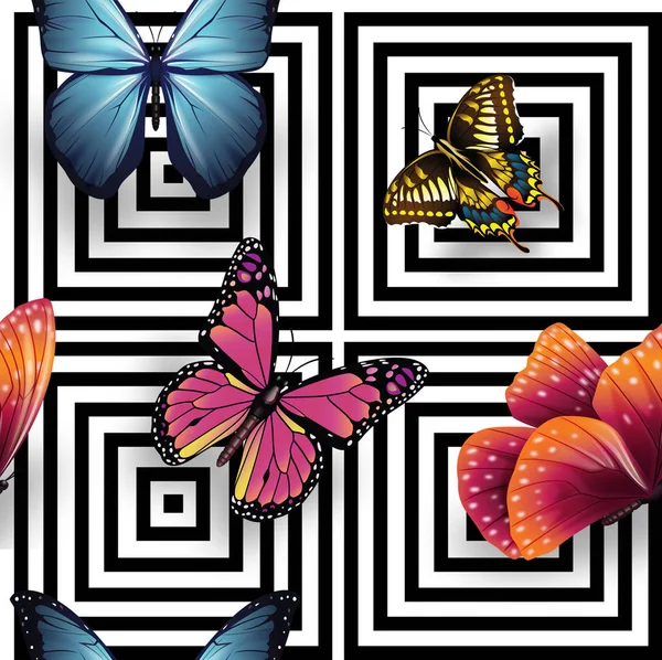 kelebek, siyah ve beyaz geometrik arka plan