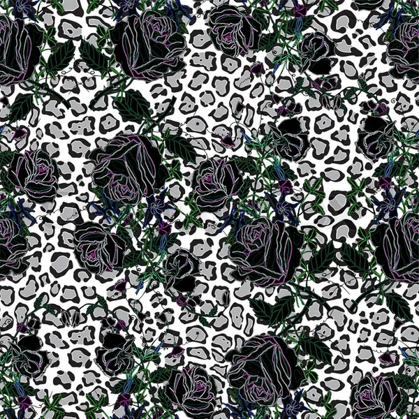 Abstract repeating animal pattern. leopard and rose