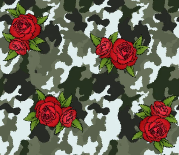 Kamuflaj desen arka plan ve gül