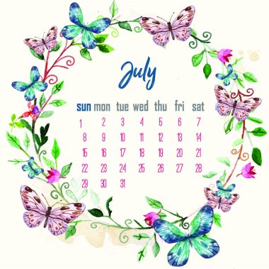 Temmuz 2018. 2018 yıl için masa takvimi.